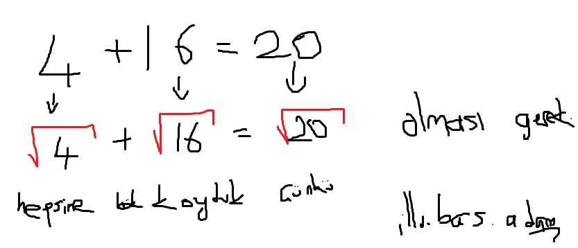 Kök 4 le kök 16 yı toplayınca kök 20 etmemesi #439532 uludaÄ ...